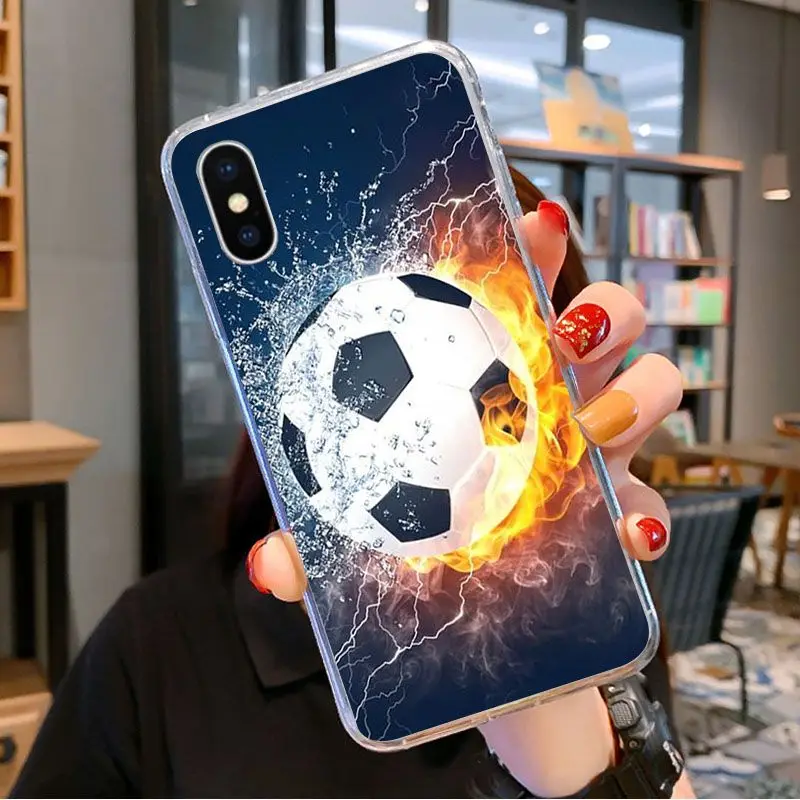Football Soccer Ball on water burning fire sports