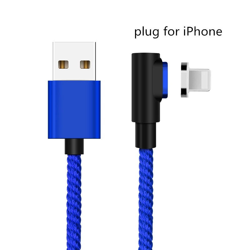 90 градусов 3A Магнитный кабель Micro USB кабель type C кабель передачи данных для быстрой зарядки для iPhone XS MAX XR SAMSUNG S10 Plus S9+ S8 Note 9 - Цвет: Blue For iPhone