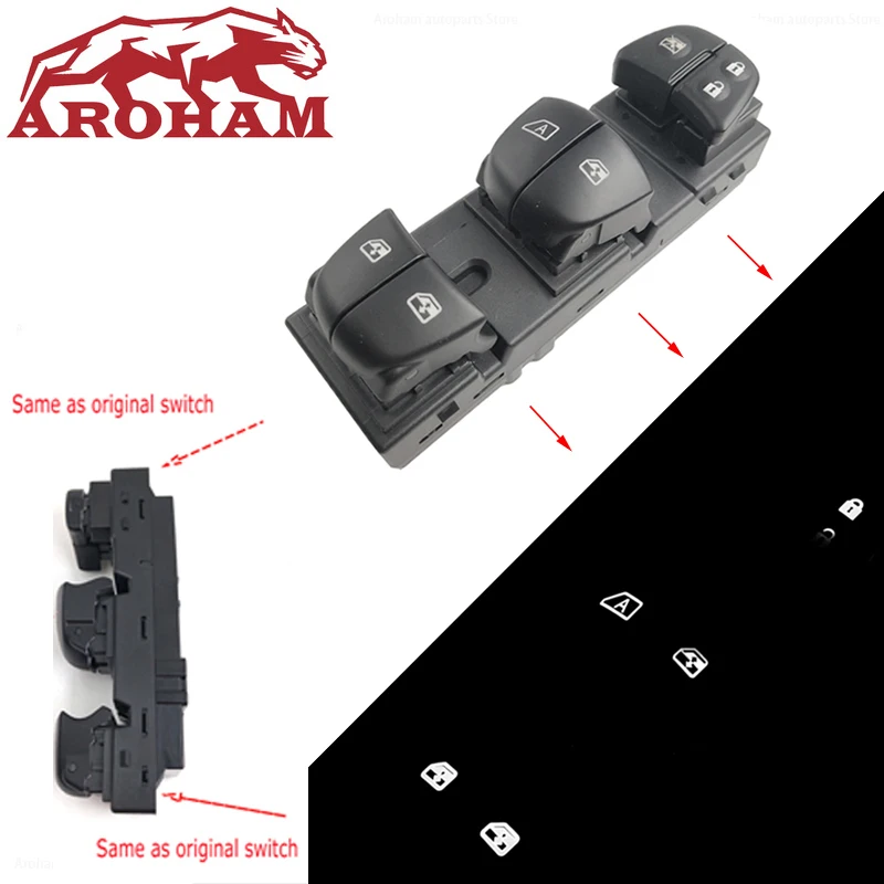 Aroham Electric Power Window Switch For Renault Kadjar Electric Window Switch White Light