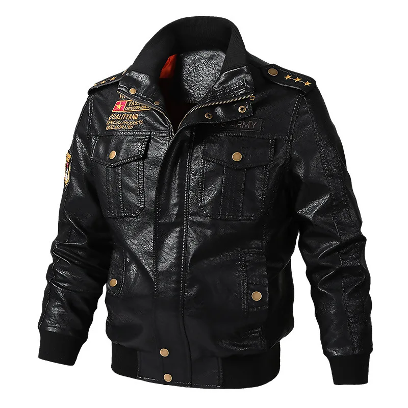 Новинка, мужская кожаная куртка, пальто 6XL, мужские Куртки из искусственной кожи в стиле милитари, тонкая Уличная Повседневная байкерская куртка, Мужская брендовая одежда AY8222