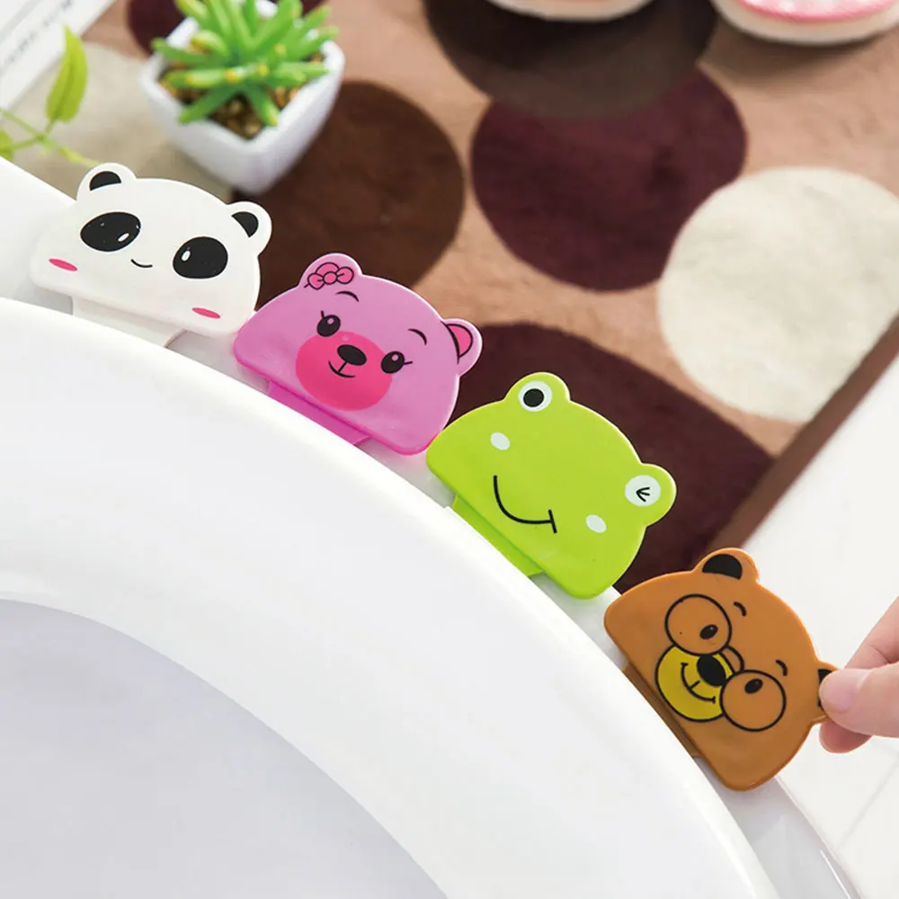 

4PCS Cute Cartoon Toilet Portable Frog Panda Convenient Not Dirty Hands Uncover Toilet Potty Ring Handle Bathroom Products Set