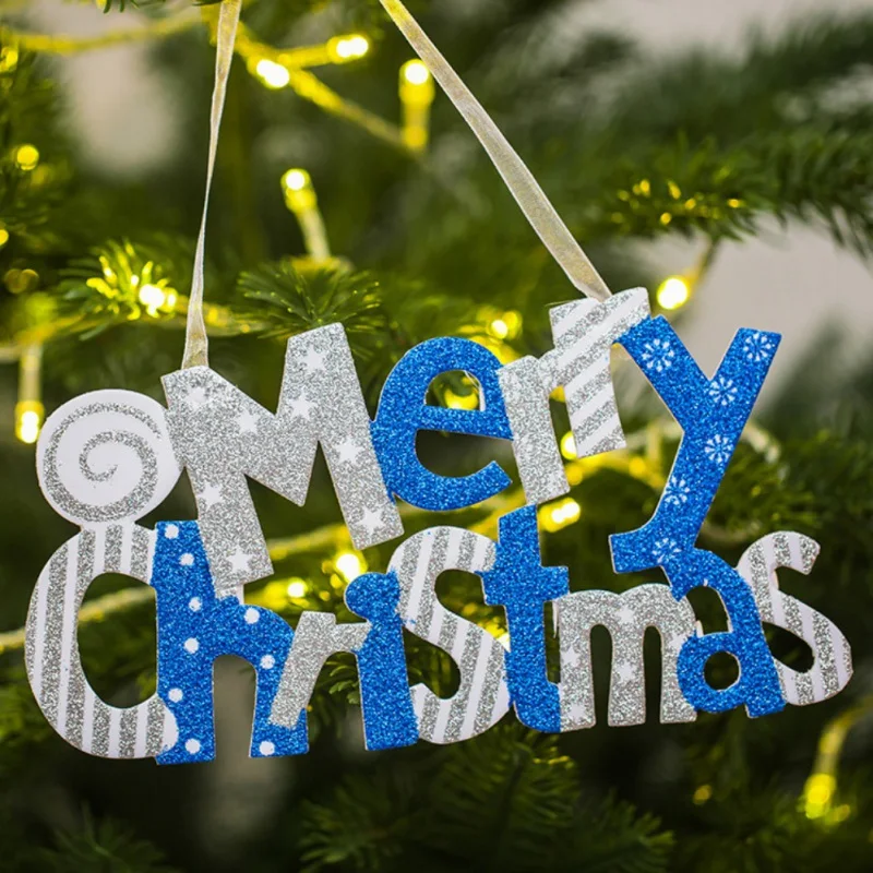 

12Inch Glittering Merry Christmas Letter Sign With Hanging String For Xmas Tree Home Door Window Decor