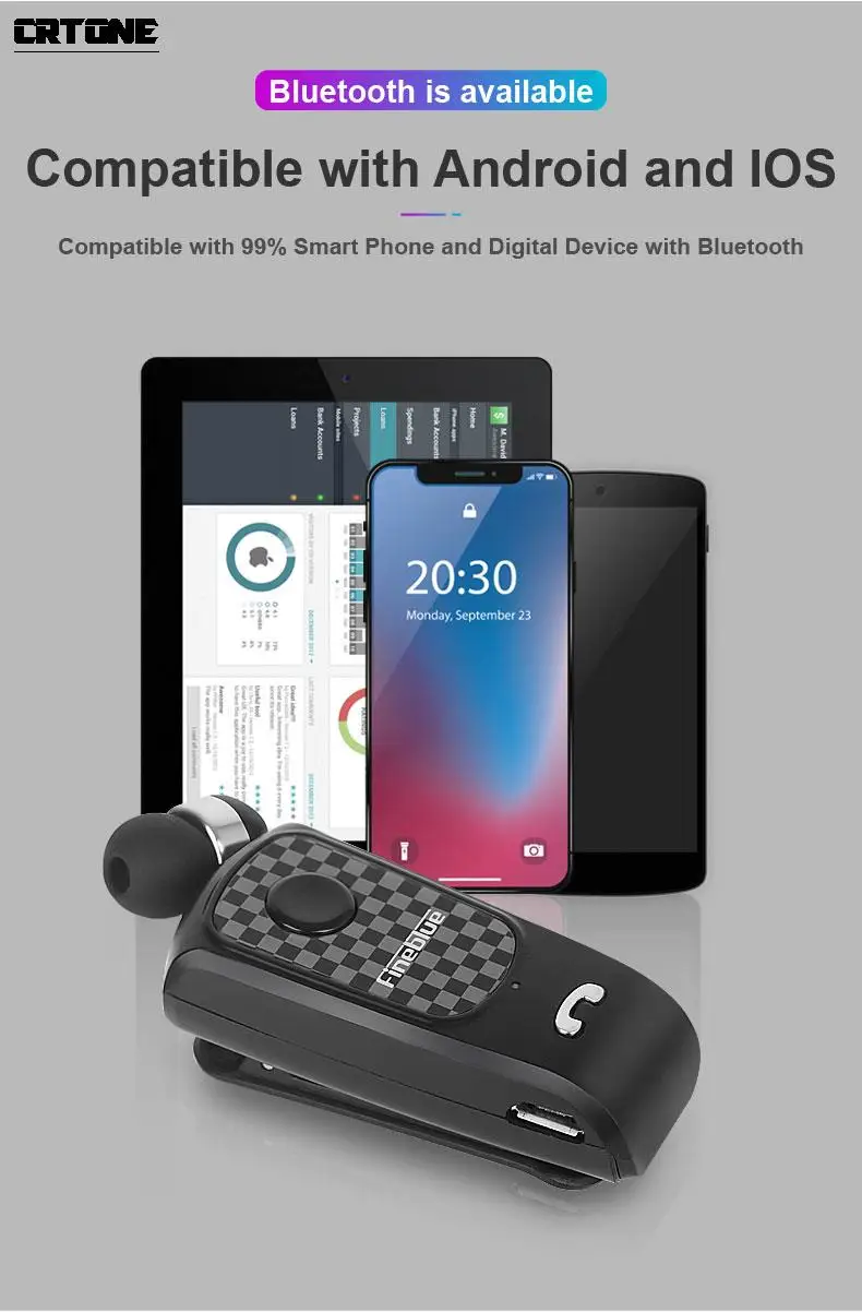 Fineblue Bluetooth F PLUS Mini Wireless Clip-on Bluetooth V5.0 Headset Headphone Hands-free Calls Time 10 hours  Came Earphone