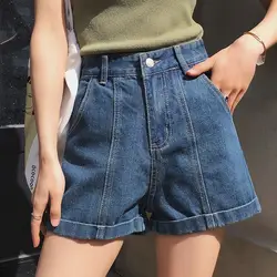Джинсовые шорты 2019 летние тонкие шорты с высокой талией для женщин повседневные на молнии с двойными карманами свободные джинсовые шорты 4