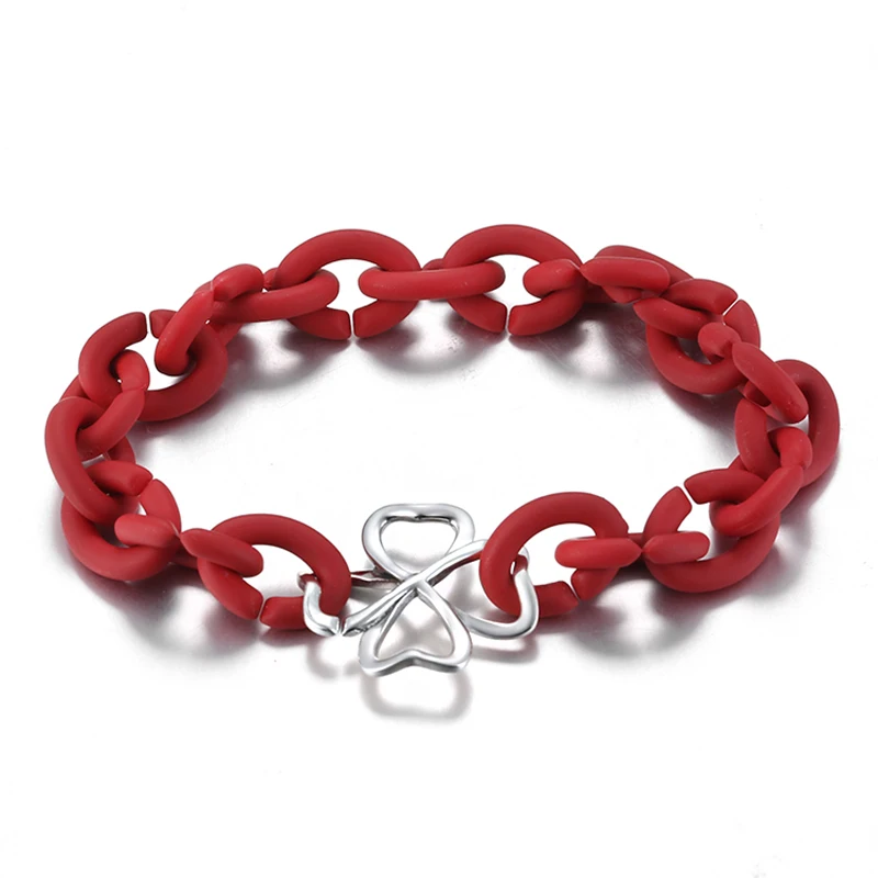 Valentine's Day Gift 925 Sterling Silver Lucky Clover Bead Charm 10 color Bracelet Rubber x Bangles For Women DIY Jewelry - Окраска металла: PX0042