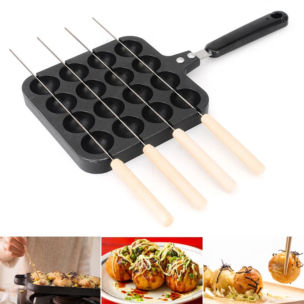 16 Holes Takoyaki Maker Grill Tray Octopus Ball Home Cooking Baking Cake Mould Pan Kitchen Gadget With 4 Bbq Needles |