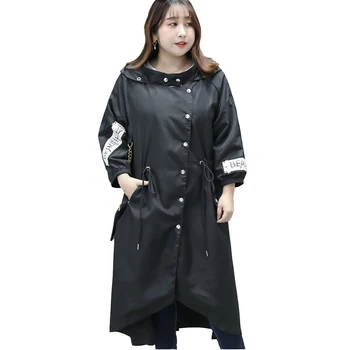 

Fashion oversize cotton trench coat women long outerwear spring hooded top Plus size 8XL female black trench 100kg can wear G896