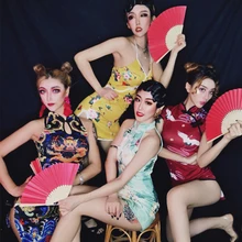 Ds костюм для сцены в ночном клубе, Одежда для танцев на шесте в китайском стиле, платье Чонсам для певицы DN4807