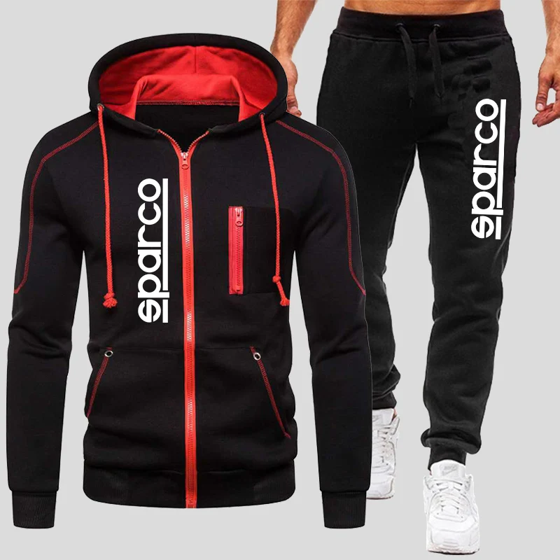 mens sweat suits sets Men's Sparco Tracksuits Winter Zipper Hoodie and Jogging Trouser suits Windproof Motorcycle Clothing Solid Color Running Suits mens matching sets