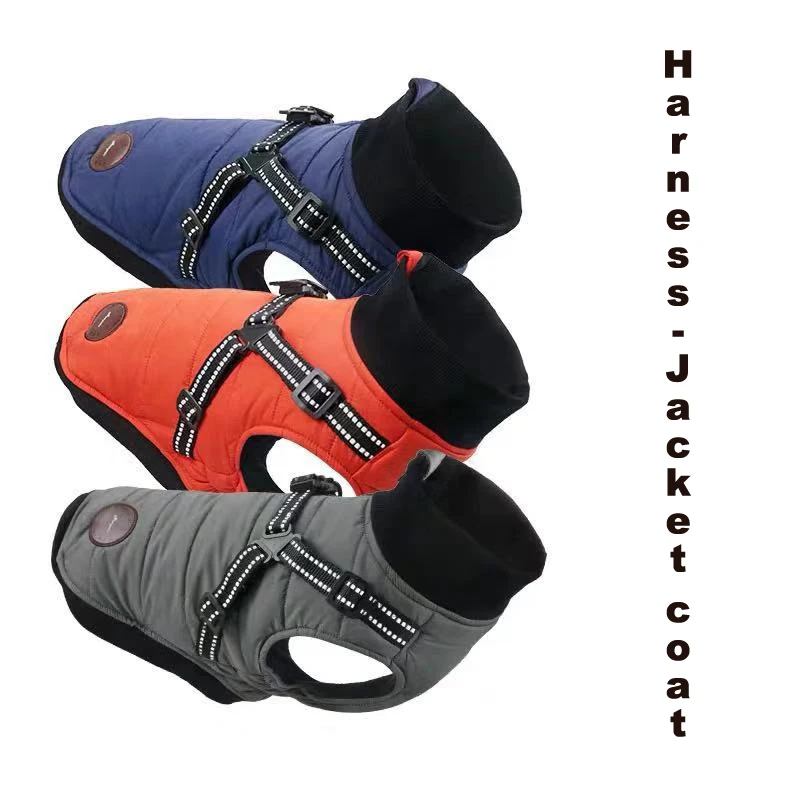 Зимняя одежда для собак теплая водонепроницаемая куртка на бретельках пальто