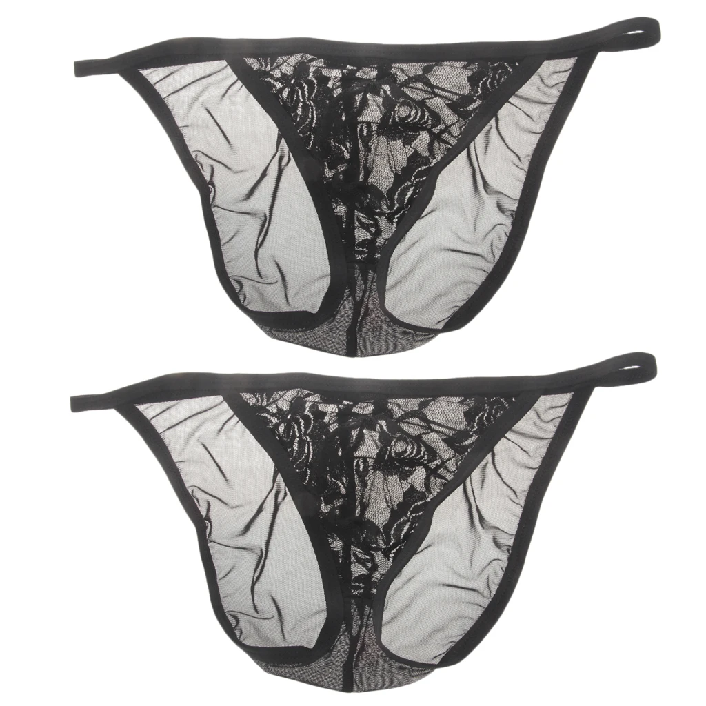 

Piece of 2 Sexy Men Underwear See-through Shorts Bottoms Lingerie G-Strings Black