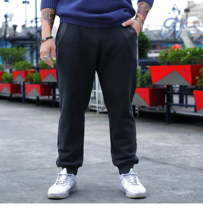 100 cotton casual pants mens streetwear black sweatpants male joggers autumn gym sport trousers winter thick 3