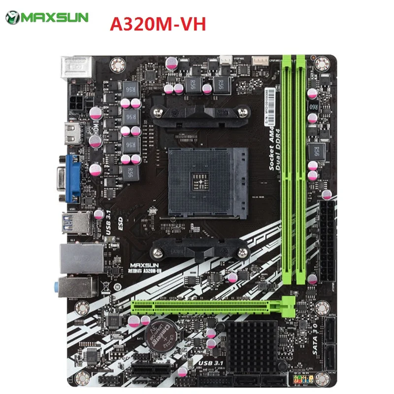 

MAXSUN MS Earthshaker A320M - VH AMD Motherboard mATX Dual Channel DDR4 Gigabit LAN 4 x SATAIII 2 x USB3.1 VGA HDMI