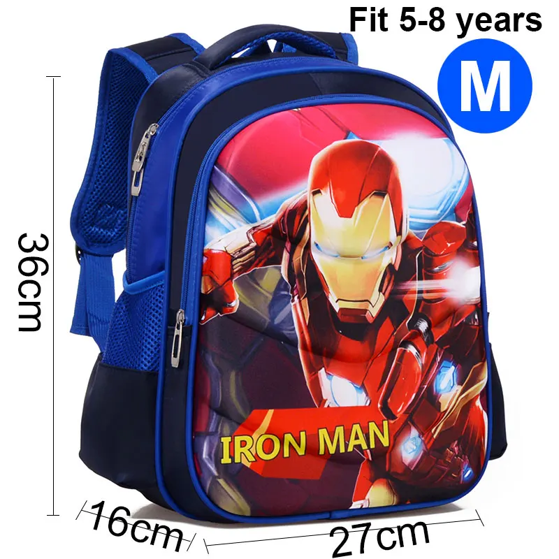 Blue M Iron Man A MARVEL 3D человек-паук Капитан Америка Железный человек детский сад школьная сумка Подростковая детская Студенческая рюкзаки - Цвет: Blue M Iron Man A