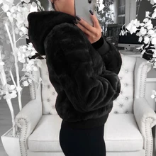 2019 Faux fur Coat Women With Hood New Oversize Coats High Waist Female Slim Fit Overcoat Tops Winter Warm Plush Jackets Outwear