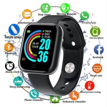 

2020 Y68 Waterproof White Digital Smart Watch Stylish Kids Wristbands Electronic Clock Monitor HR/BP Rate Pedometer Smartwatch