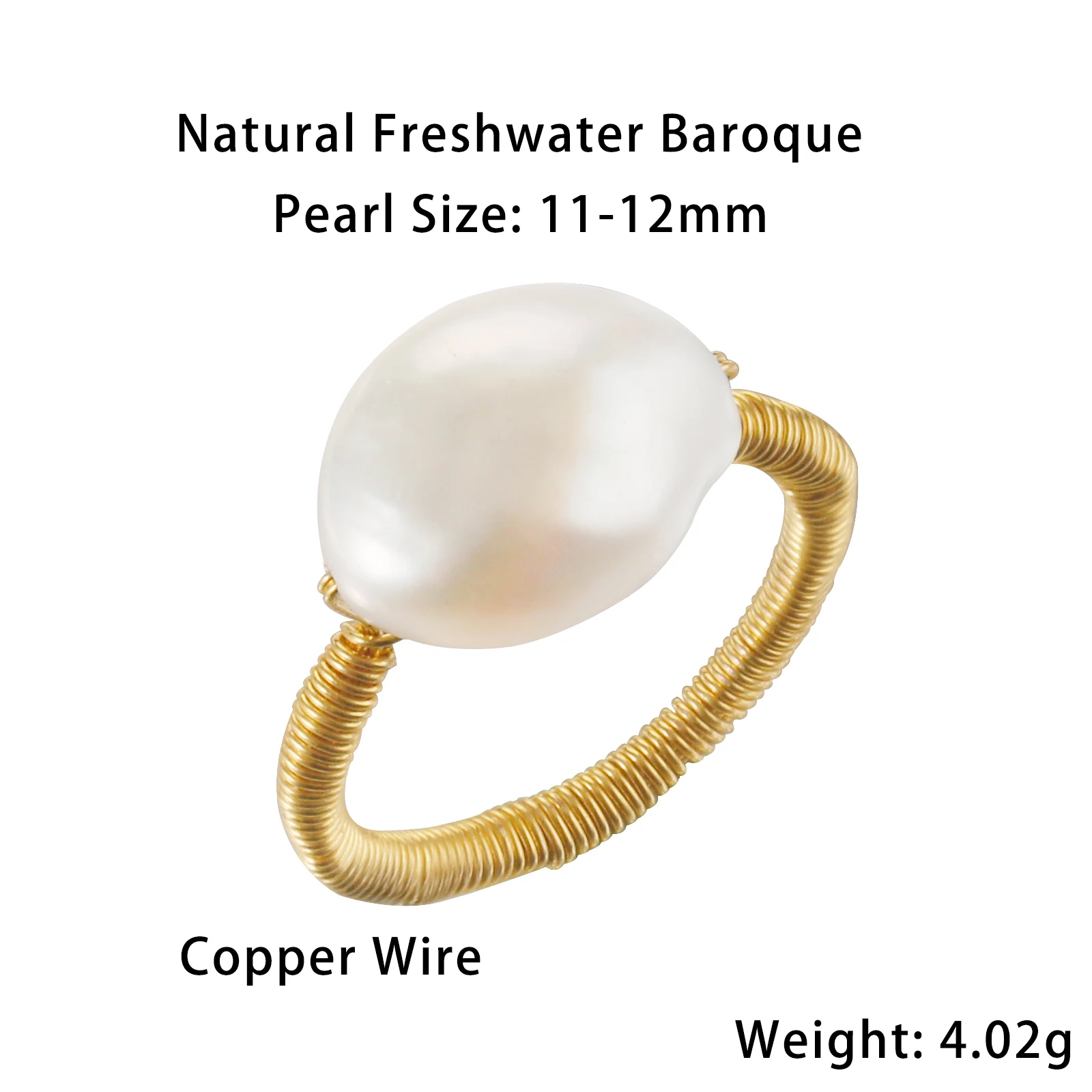 2021 Trend New Natural Freshwater Baroque Pearl Brass Copper Wire Ring For Women Handmade Fashion Simple Classic Jewelry Gift