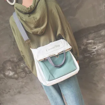 

MJ Canvas Women Bag Versatile Female Handbag Canvas Travel Bags Casual Patchwork Shoulder Bag Crossbody Messenger Bags