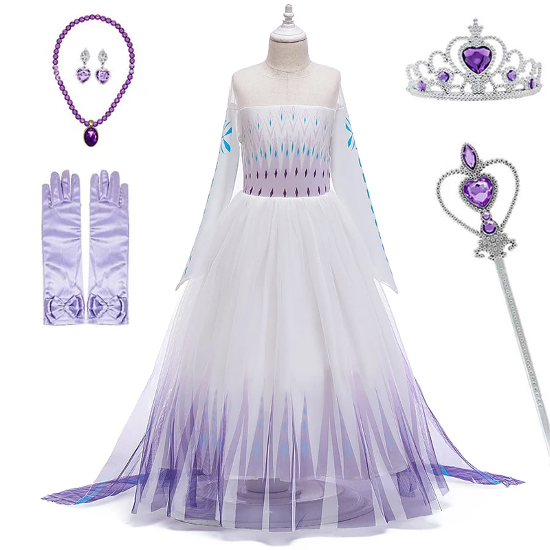 Princess Dress For Girls Cosplay Bell Snow Queen Elsa Costume Halloween Clothes Birthday Party Kids Dresses With Crown Set