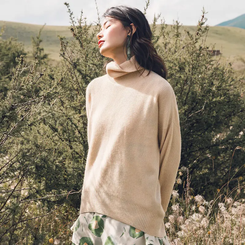INMAN Winter New Arrival Female Solid Color High Collar Retro Literary Loose Warm Women Cashmere Sweater | Женская одежда