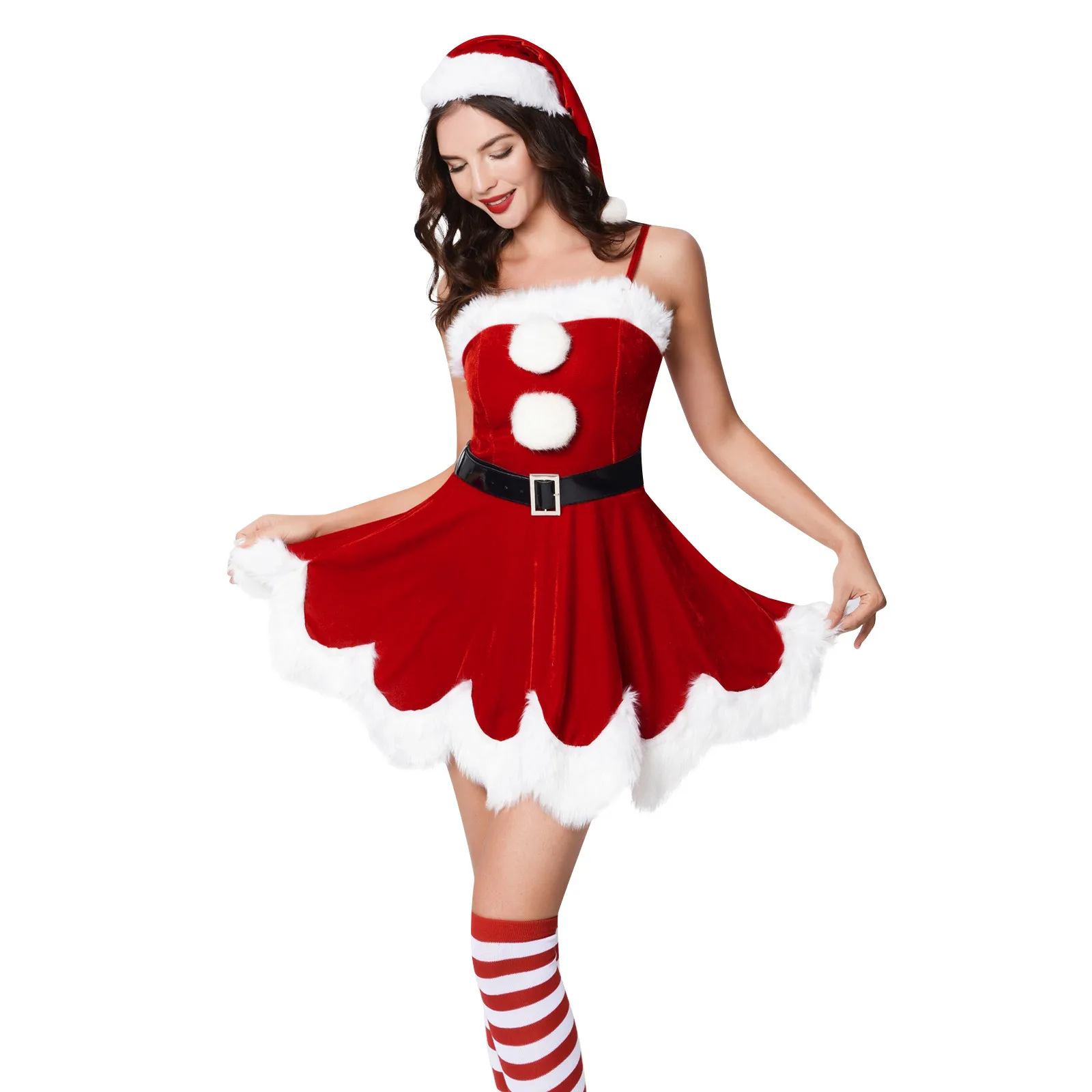 Autumn Winter New Women's A-line Dress Sexy Plush Patchwork Christmas Party Dress 2021 Costumes Appealing Dresses Robe Vestido 1
