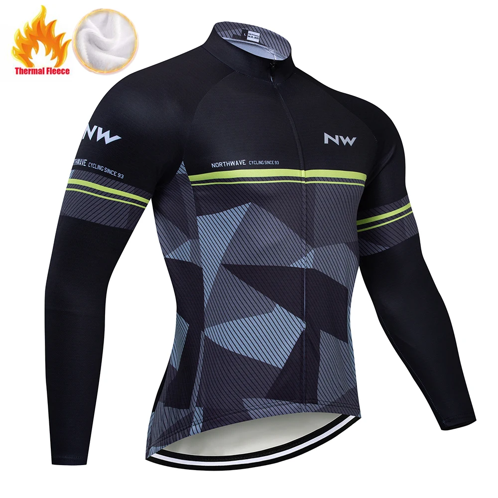 Fleece jersey NW зимний термальный флис Велоспорт Джерси Набор Майо Ropa Ciclismo с длинным рукавом горный велосипед одежда сохраняет тепло велосипедная одежда - Цвет: Fleece jersey