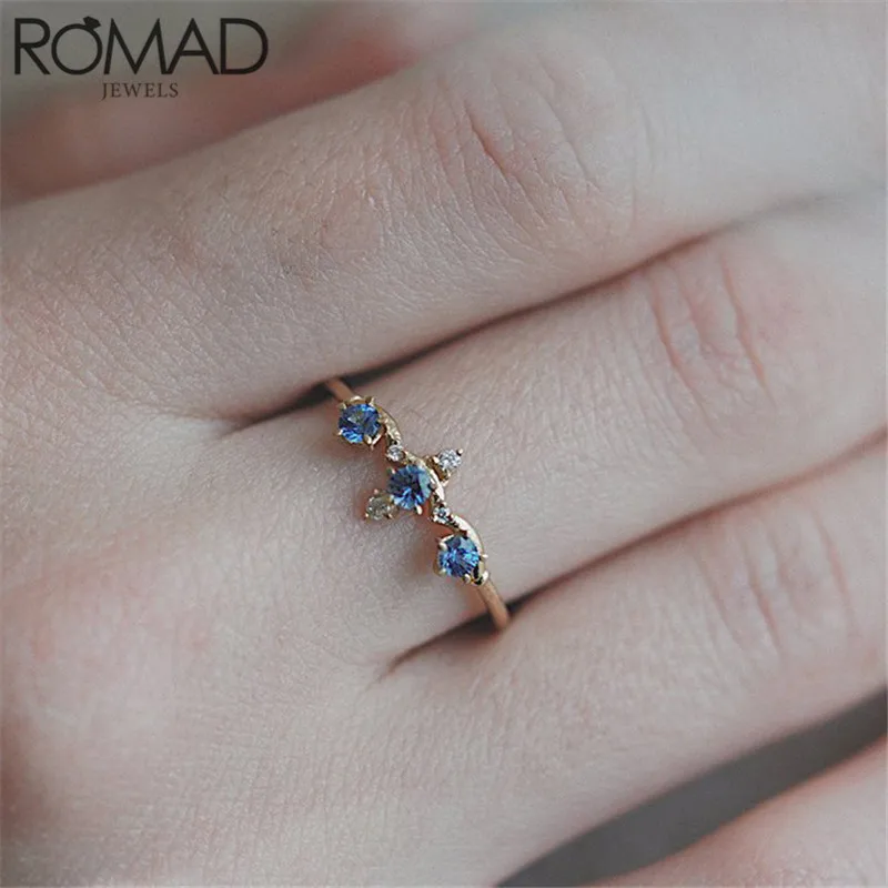 ROMAD Dainty Blue Crystal Корона кольцо женское для вставки страз корона в форме обручальные кольца для женщин модные ювелирные изделия jewelry Mujer