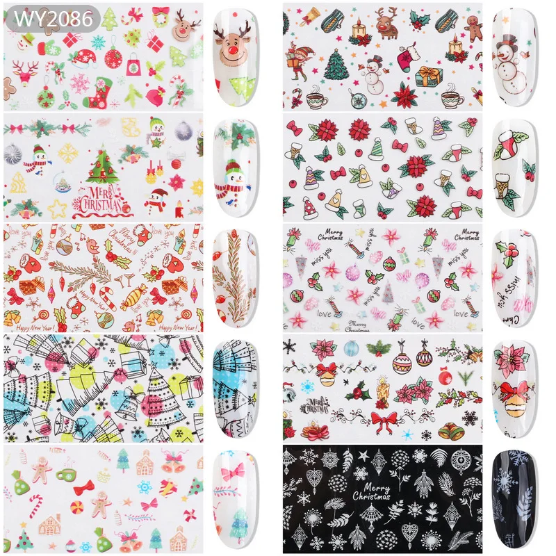 10pcs Christmas Decorations for Nails Mix Colorful Transfer Nail Foil Sticker Snow Flower Elk Gift Santa Adhesive Paper YXL287 - Цвет: Chirstmas