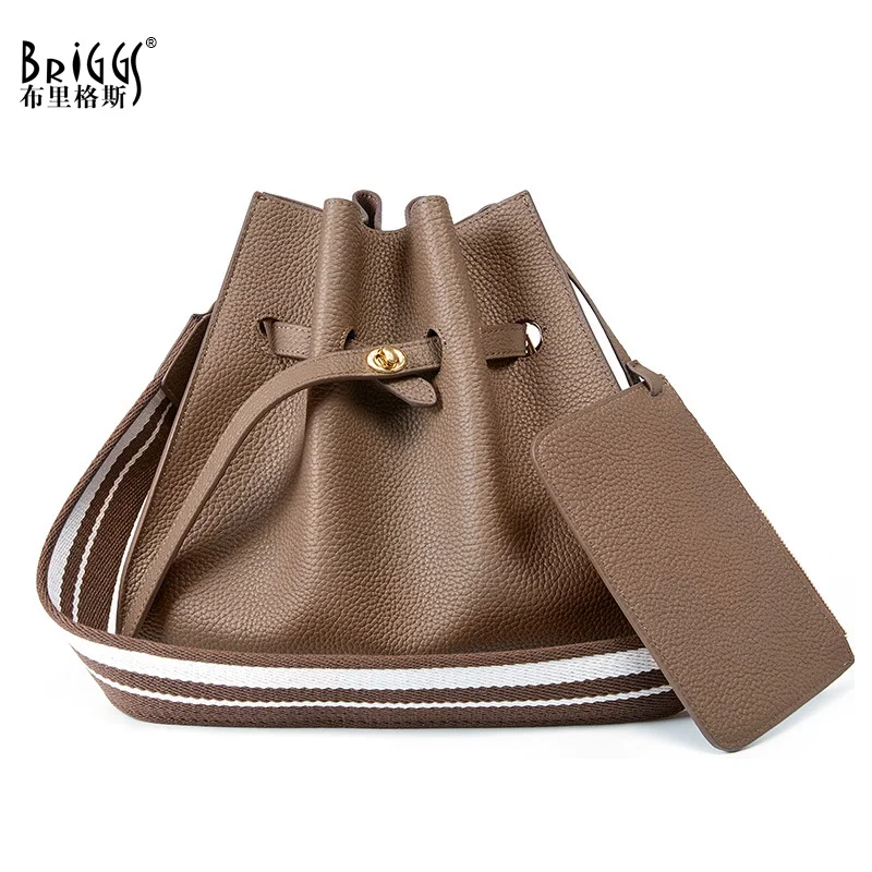 

BRIGGS Soft Genuine Leather Drawstring Messenger Bag Luxury Handbags Women Bags Designer Crossbody Bags For Female Shoulder Bag