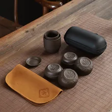 Все чайные наборы в переносном пакетике для чая, Фиолетовый Глиняный чайный набор кунг-фу, удобный кофейник и Набор чашек, китайский чай, подарки