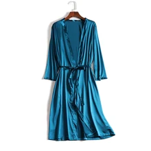 Шелк натуральный тутового шелкопряда женские халаты Шелковый Атласный халат до колен Ночная одежда пижамы bornoz халат ночная рубашка кимоно