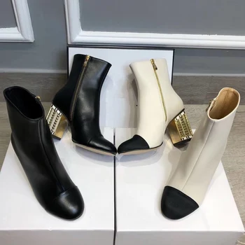 

High Heel Ankle Boots Women 2020 New Autumn and Winter Square Head Boots British Style Thick Heel Thin Boots Single Boots