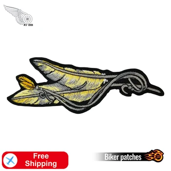 

Golden Feathers Embroidered Patch for Clothing Decoration Iron on Badges Chest Size Sticker Biker Motorcycle Fashion Accessories