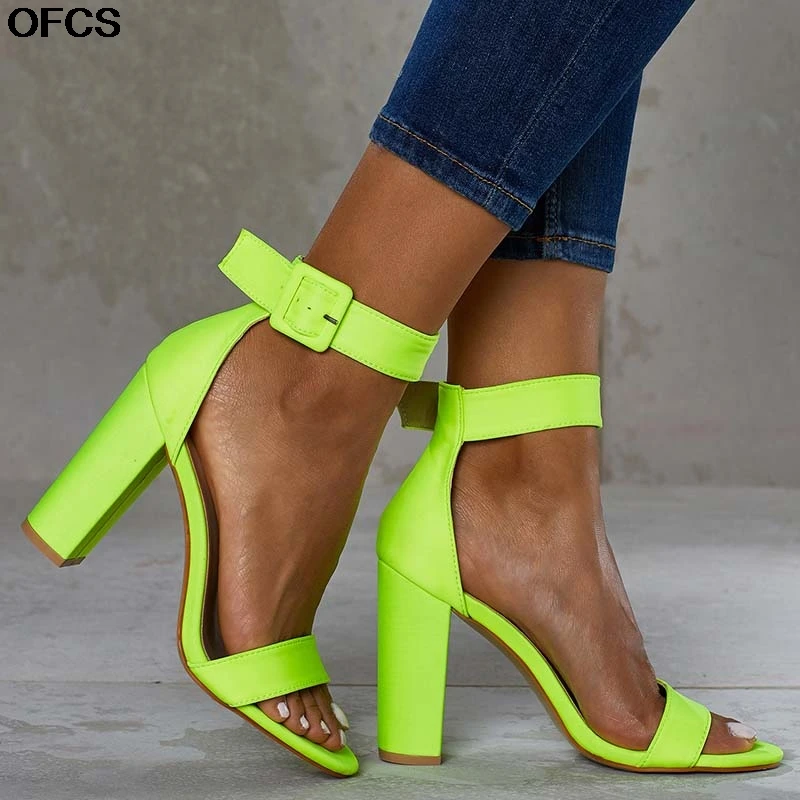 

Summer Fluorescent green Peep Toe High Heel Women Sandals Buckle Strap Ankle-wrap Ladies Sandals Casual Shoes size 35-42