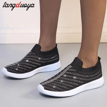 

Rhinestone women's shoes sneakers mesh breathable sneakers knitted casual shoes women's socks shoes lightweight walking shoes