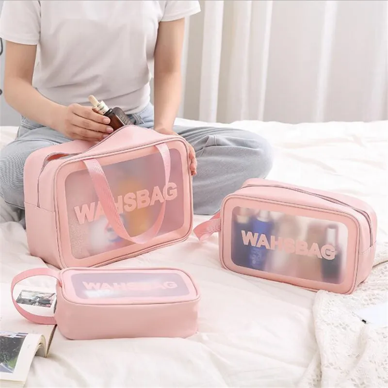 PU Women Travel Storage Bag Toiletry Organize Waterproof PVC Cosmetic Bag Portable Transparent MakeUp Bag Female Wash Bag 2