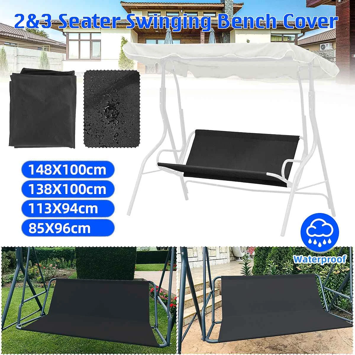 2/3 Seater Swing Cover Chair Bench Replacement Waterproof Patio Garden Outdoor Swing Case Chair Cushion Backrest Dust Cover