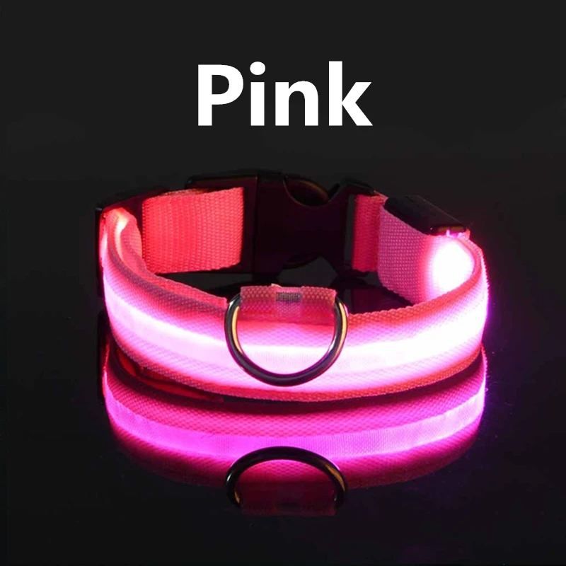 Регулируемый светодиодный ошейник для собак, перезаряжаемый через USB, светящийся ошейник для питомцев, ошейник для собак, кошек, уличный ночной безопасный ошейник для прогулок - Цвет: USB-pink