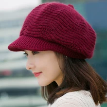 Повседневные вязаные Остроконечные шапки, женские теплые шапки из кроличьей шерсти на осень и зиму, утолщенные кашемировые колпачки, корейские женские винтажные береты, розовые красные шапки