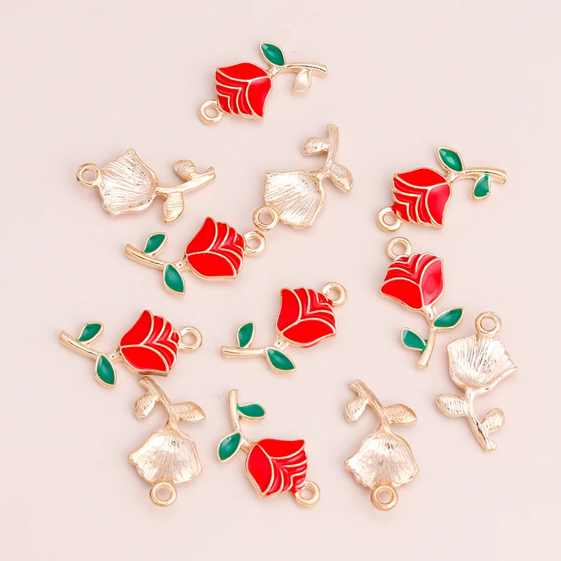 10 stücke Emaille Blumen Charms niedlichen Rose Sakura Charms Anhänger für Halskette Armband DIY Schmuck machen Accessoires – Detail 8