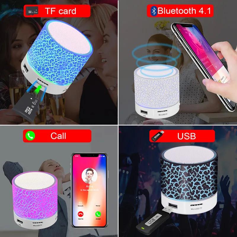 

KISSCASE Wireless Portable Bluetooth Speaker Mini LED Music Audio TF USB FM Stereo Sound Speaker For iPhone Xiaomi Computer