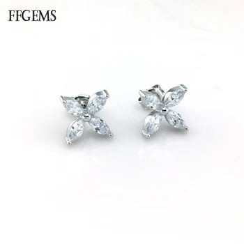 

FFGems Elegant 925 Silver Stud Earring Sterling Moissanite Zircon Fine Jewelry For Women Lady Engagement Wedding Party Gift