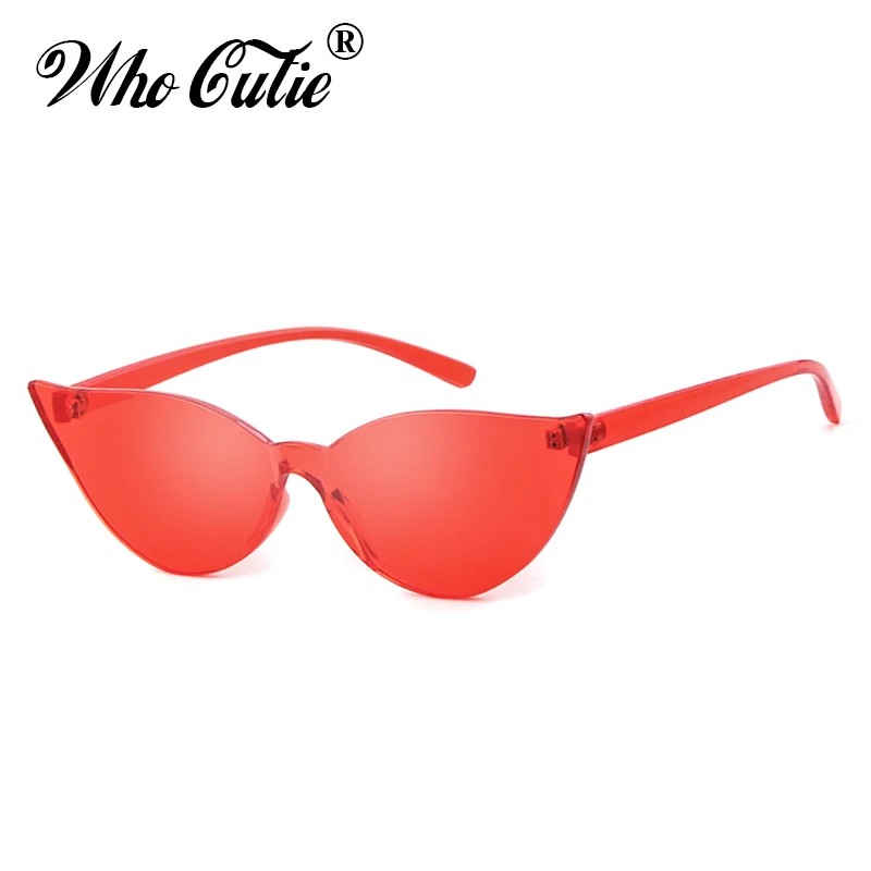 WHO CUTIE Frameless Cat Eye Sunglasses Women Brand Design 2019 Vintage
