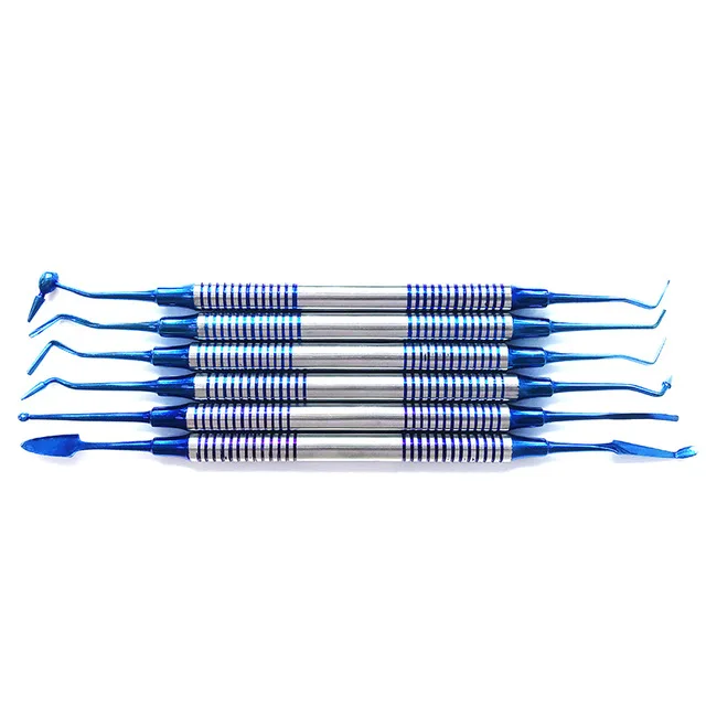 6 шт. зубная композитная смола для наполнения шпателем с титановым покрытием, набор наполнителя из смолы с толстой ручкой, набор для восстановления, стоматологический инструмент - Цвет: Blue