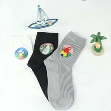 Короткие носки для взрослых до середины икры с рисунком попугая из мультфильма; яркий светильник с изображением птиц и домашних животных; женские Молодежные носки с попугаями