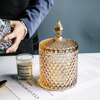 

Colorful Roman Style Jar Crystal Glass Covered Storage Jar Sugar Box Jewelry Jar Candy Jar Home Decoration-30