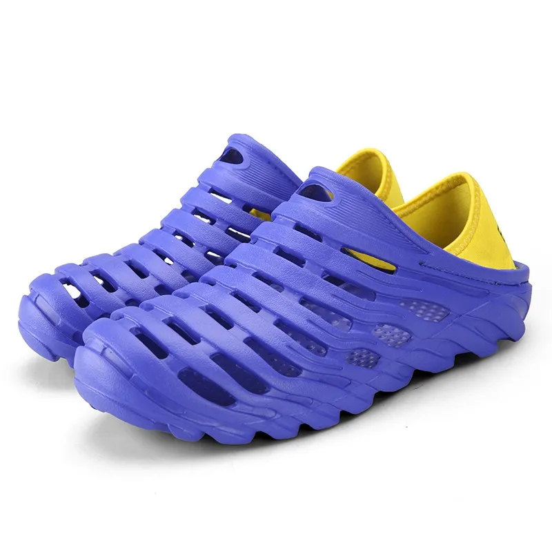 Perimedes/мужские пляжные уличные сандалии; Мужская Спортивная обувь для фитнеса; плоская эластичная резинка; пляжные сандалии; Уличная обувь на полой подошве;# g30 - Цвет: Синий