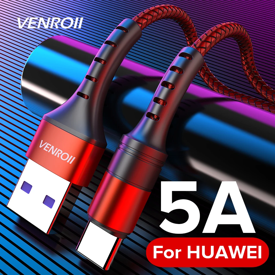 Кабель Venroii 5A USB Type C для Huawei Mate 20 Pro P20 Lite Supercharge USBC кабель быстрой зарядки P30