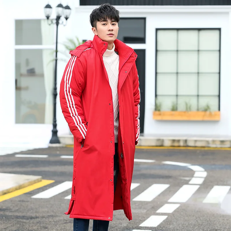 

Over-the-Knee Long Sports Overcoat Thick Cotton Coat Winter Men And Women Children Football Winter Training Coat Large Size Slit