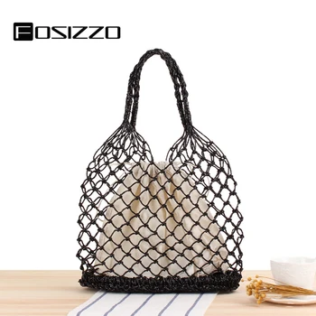 

FOSIZZO Mesh Casual Tote Newest Design 2020 Fashion Bohemain Handmade Bags with Canvas Bag inside Summer Handbags FS5119
